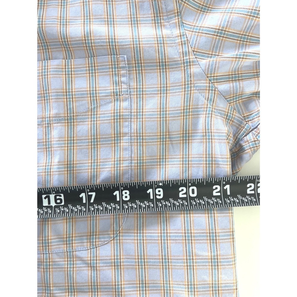 Faconnable Mens Small Blue Tan Plaid Cotton‎ Long Sleeve Button Down Shirt - Picture 5 of 6